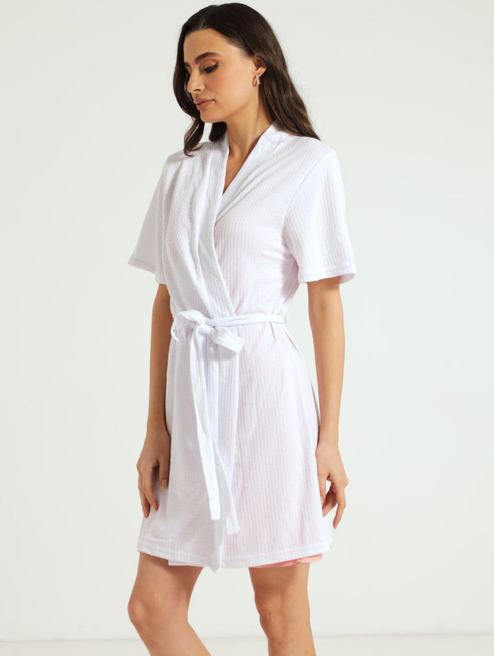 Waffle Texture Gown - White