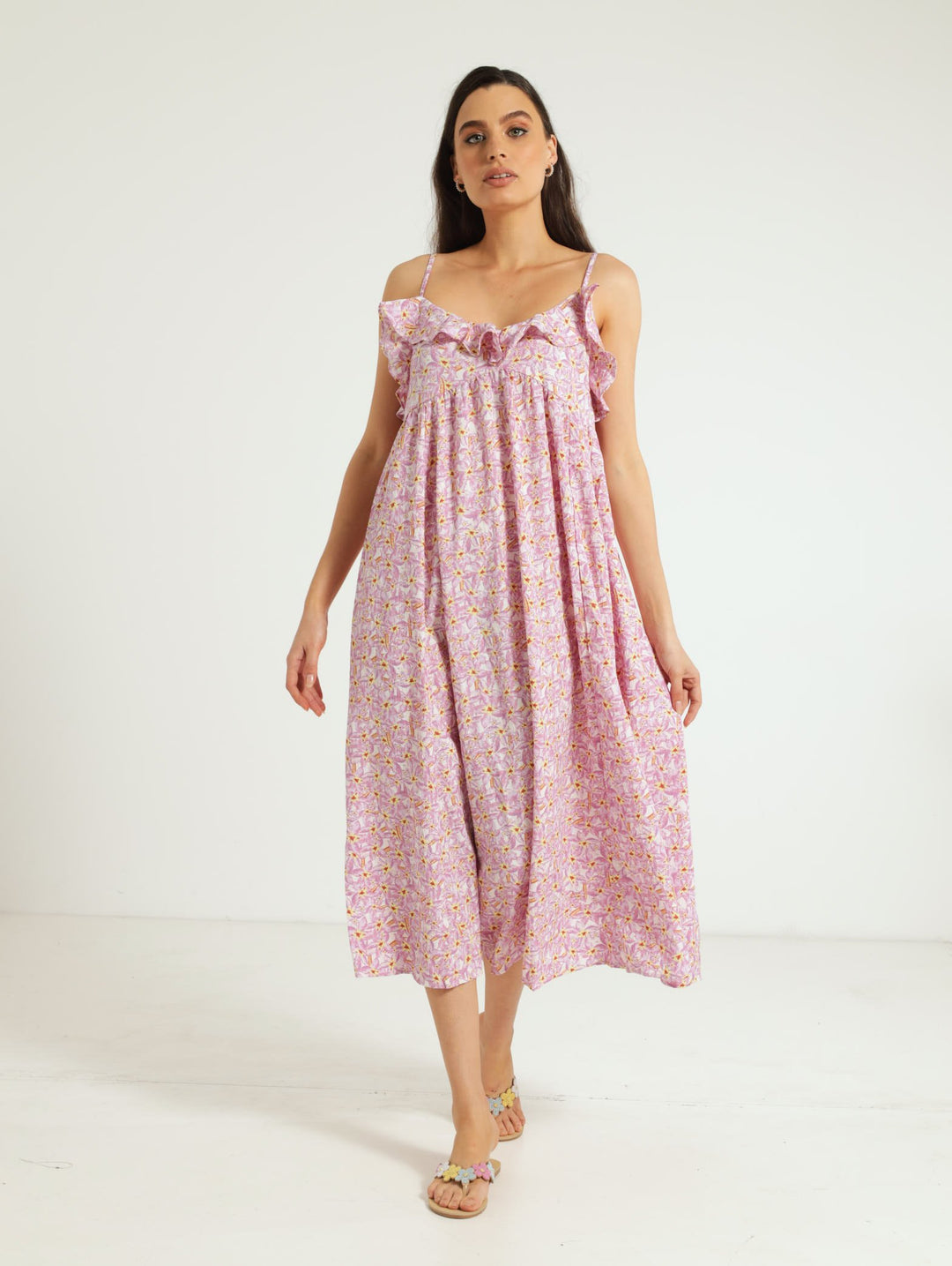 Strappy Frilly Edge Slip Dress Floral