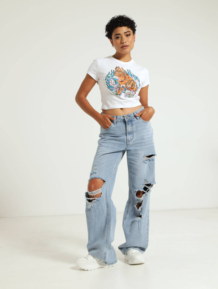 Tiger Flame Baby Tee - White