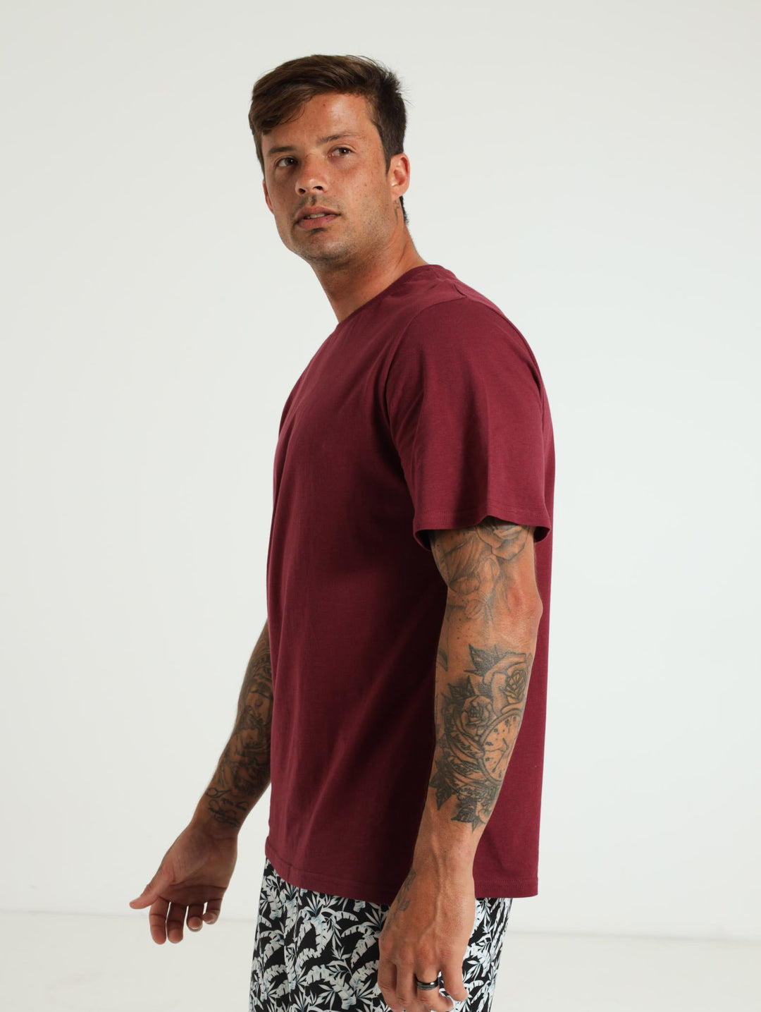 Fashion Colour Basic Crew Tee - Burgundy