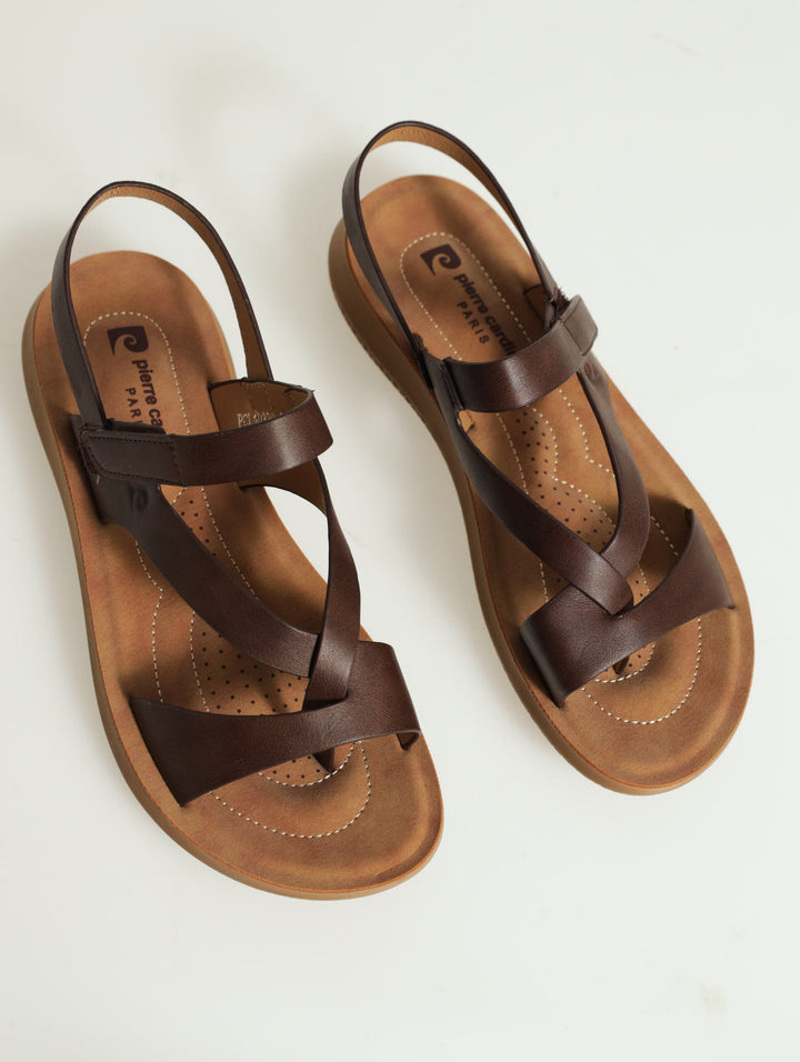 Multi Strap Velcro Comfort Sandal - Brown