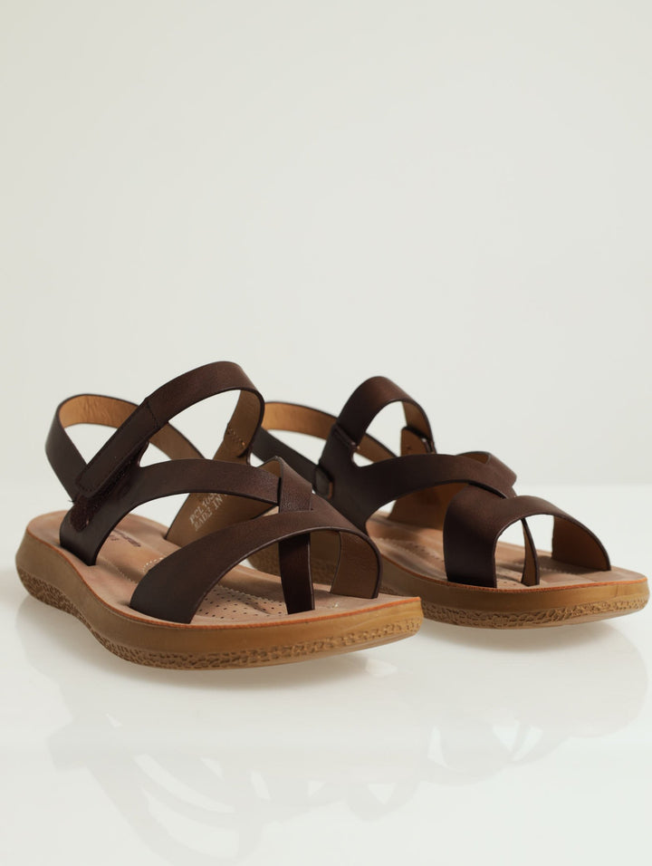Multi Strap Velcro Comfort Sandal - Brown