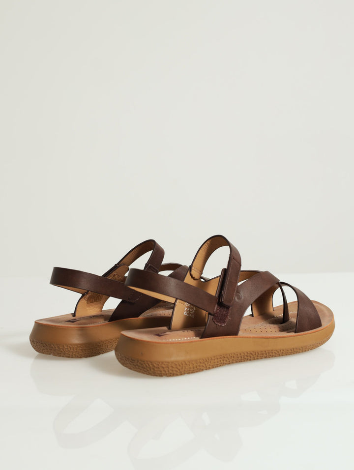 Multi Strap Velcro Comfort Sandal - Brown