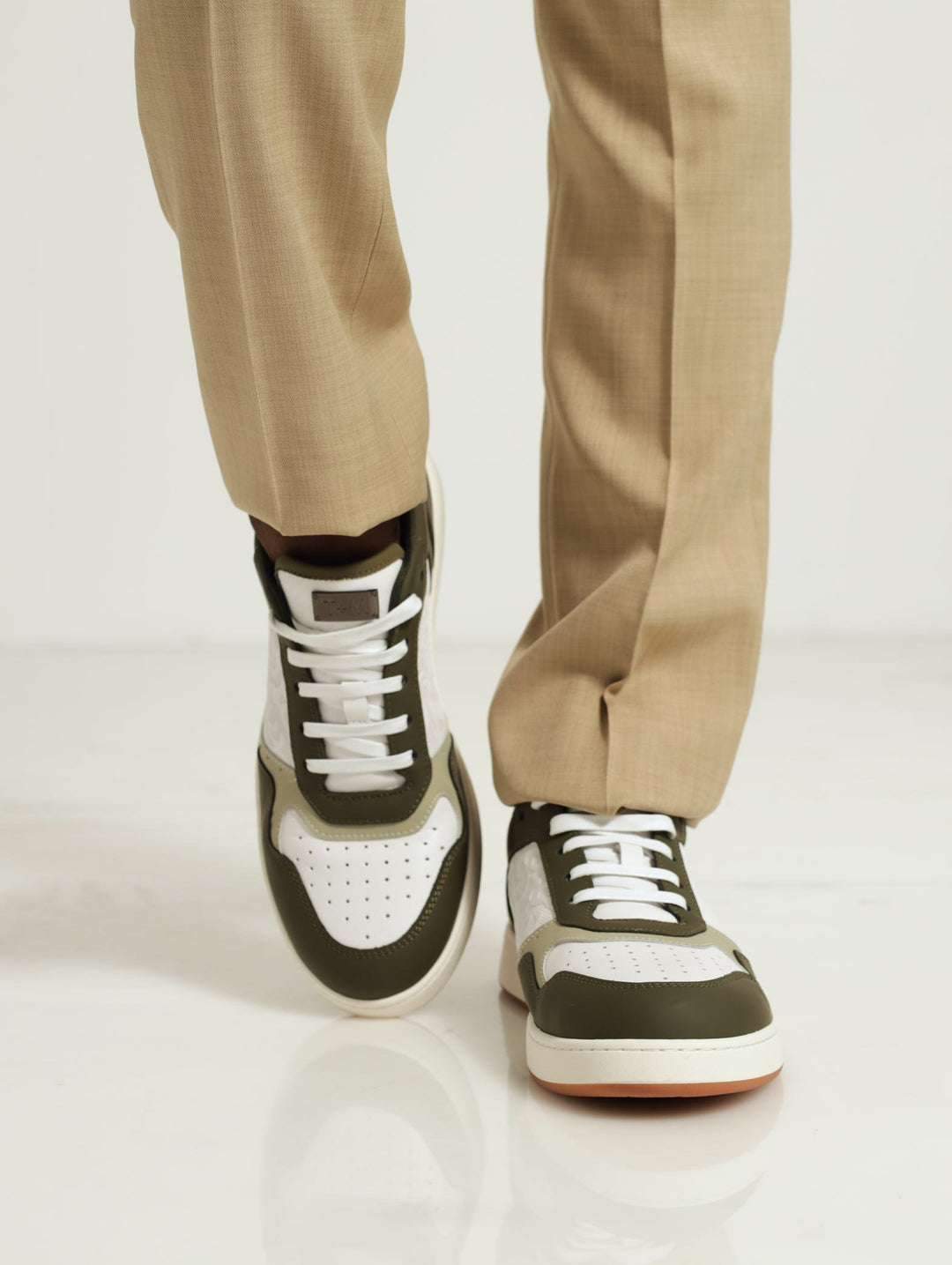 Panelled Sneaker With Embossed Detail - Olive