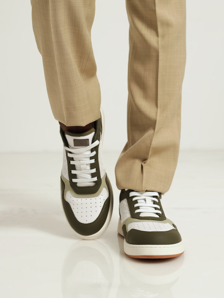 Panelled Sneaker With Embossed Detail - Olive