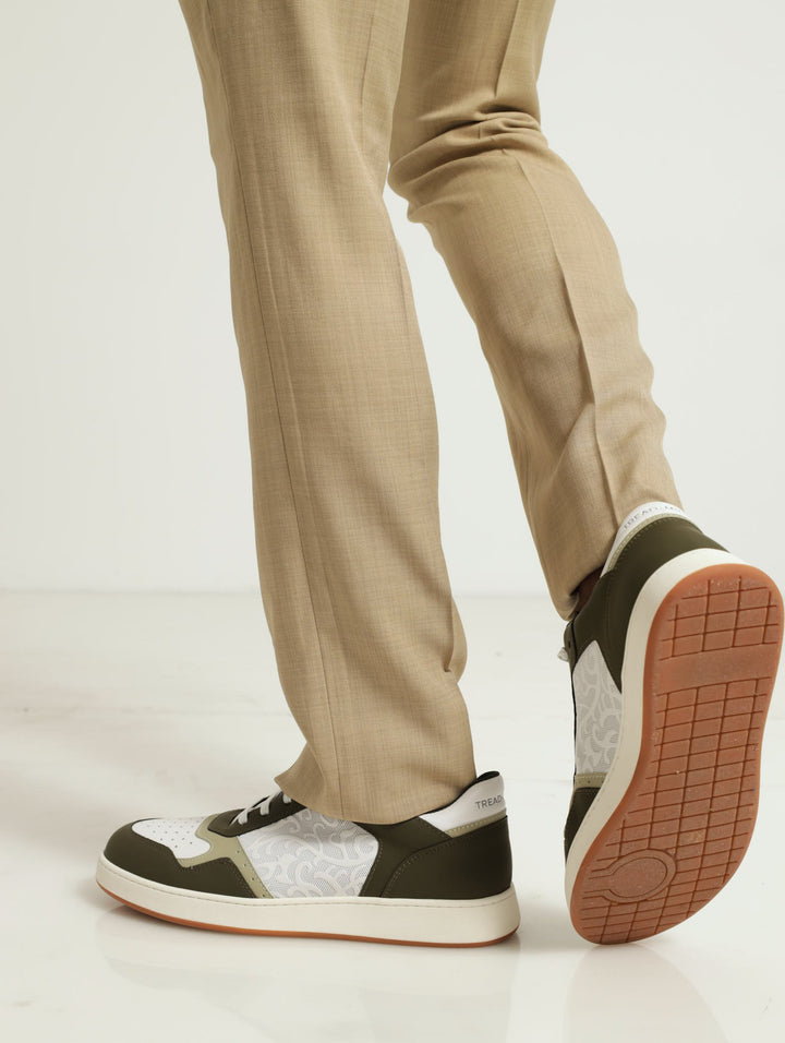 Panelled Sneaker With Embossed Detail - Olive