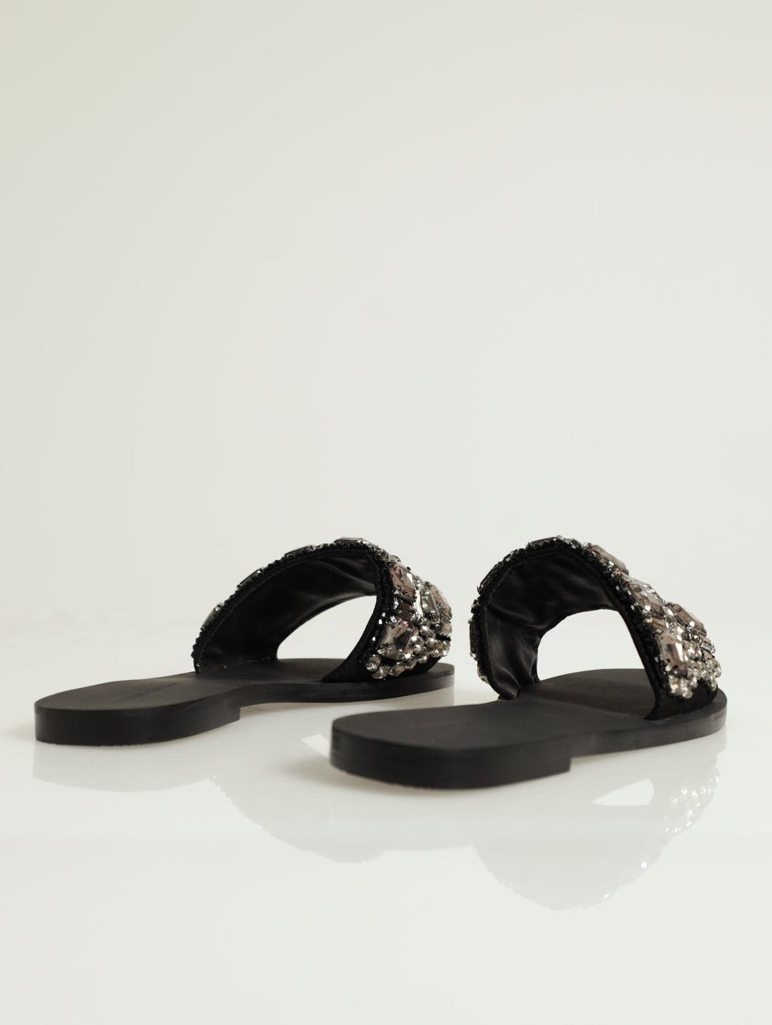 Mila Multi Jeweled Flat Sandal - Black