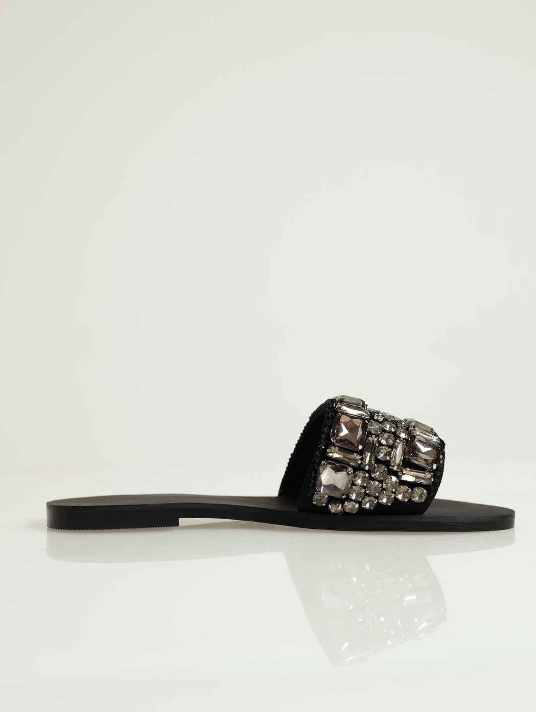 Mila Multi Jeweled Flat Sandal - Black
