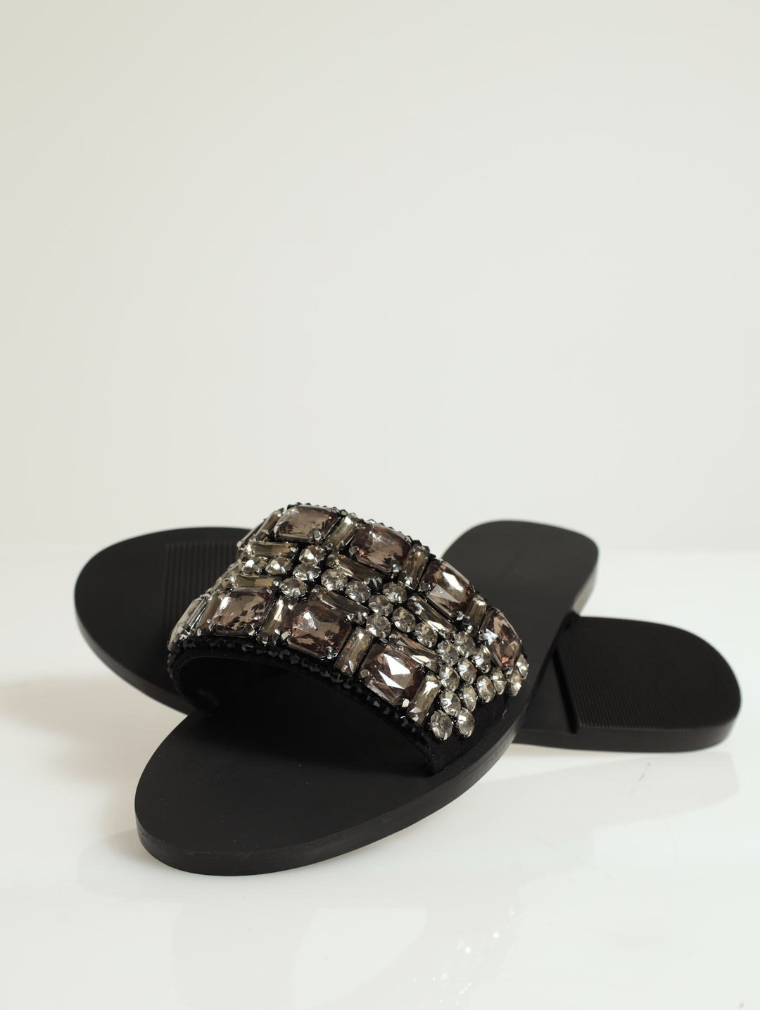 Mila Multi Jeweled Flat Sandal - Black