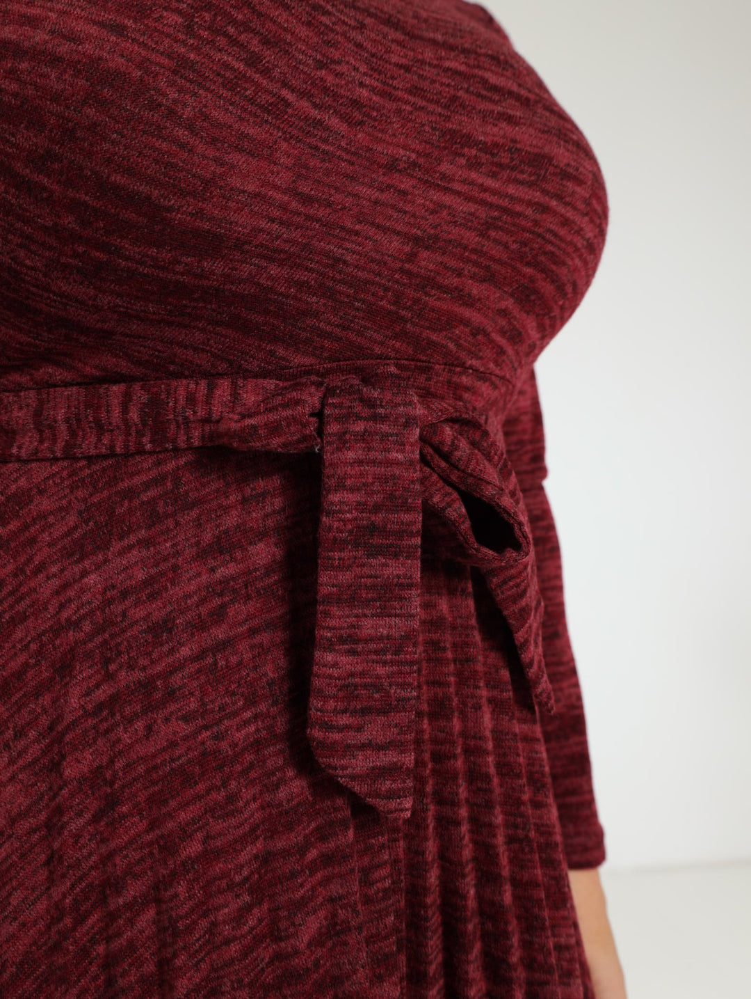 Long Sleeve Pleated Dress - Burgundy