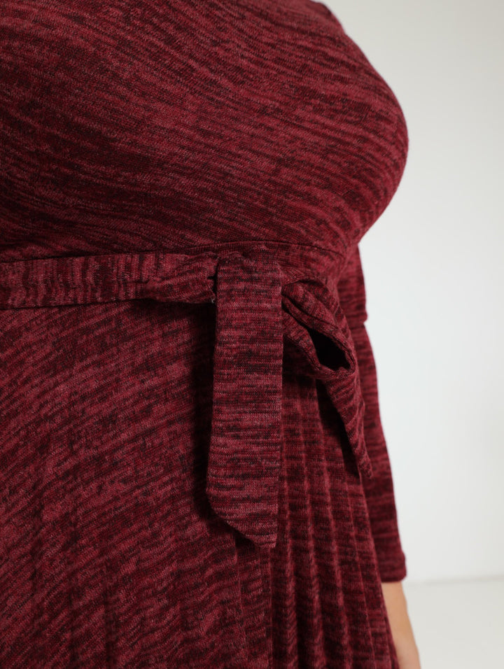 Long Sleeve Pleated Dress - Burgundy