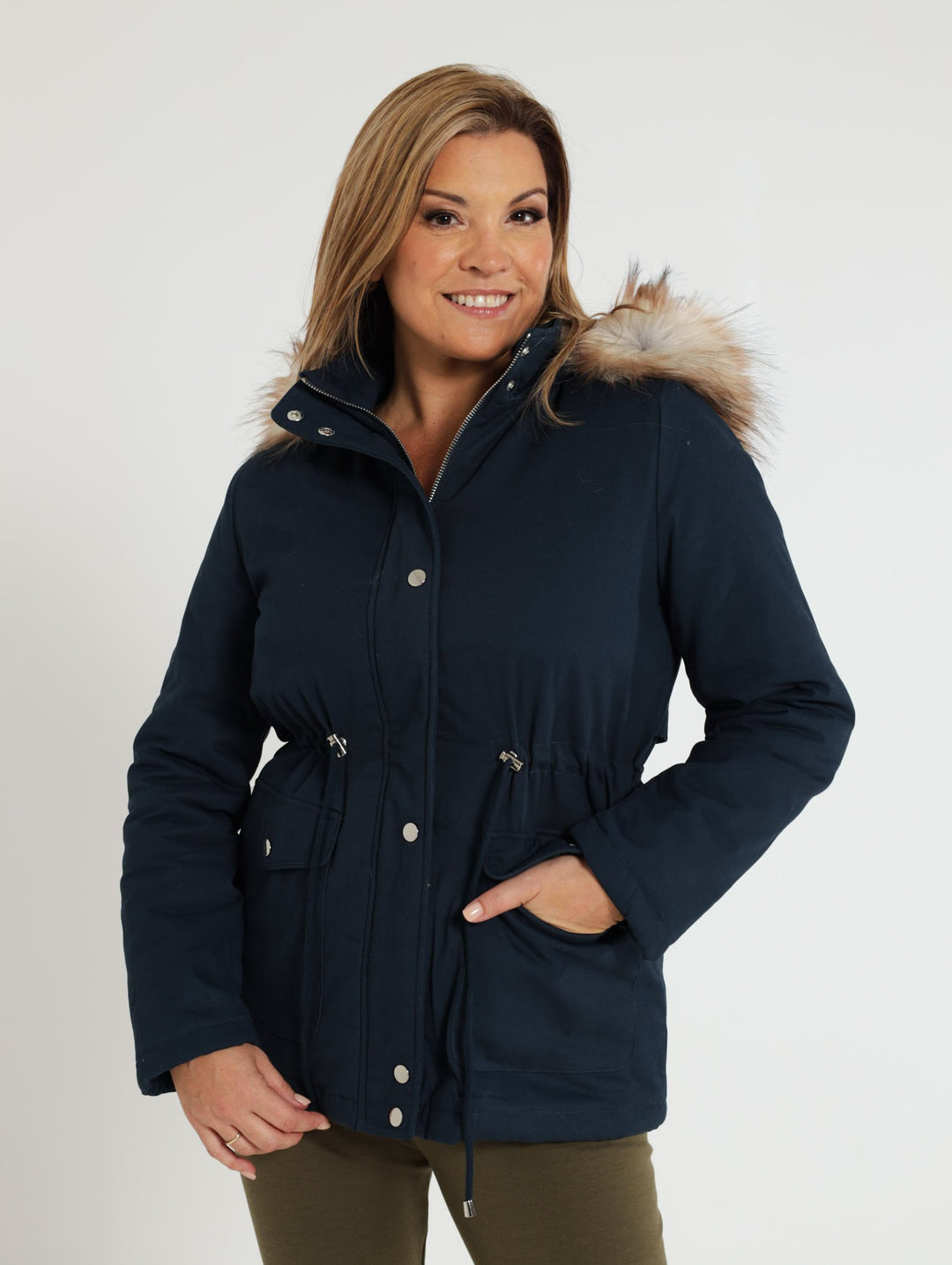 Fur Hooded Parker Jacket - Navy