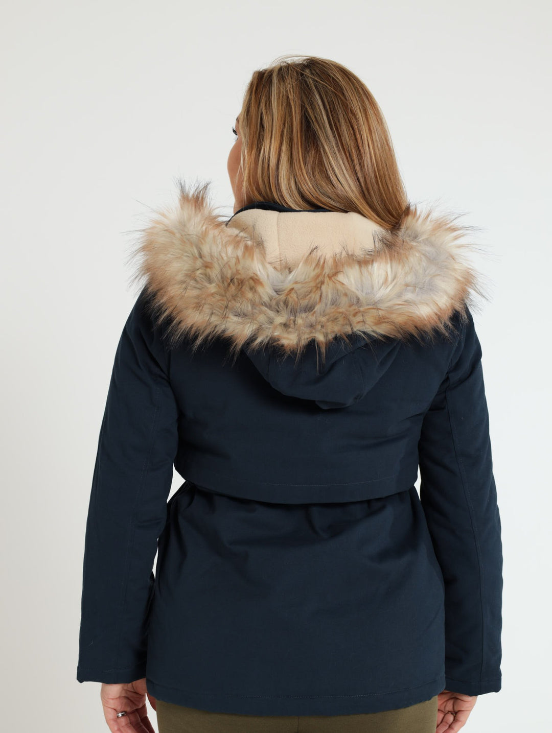 Fur Hooded Parker Jacket - Navy