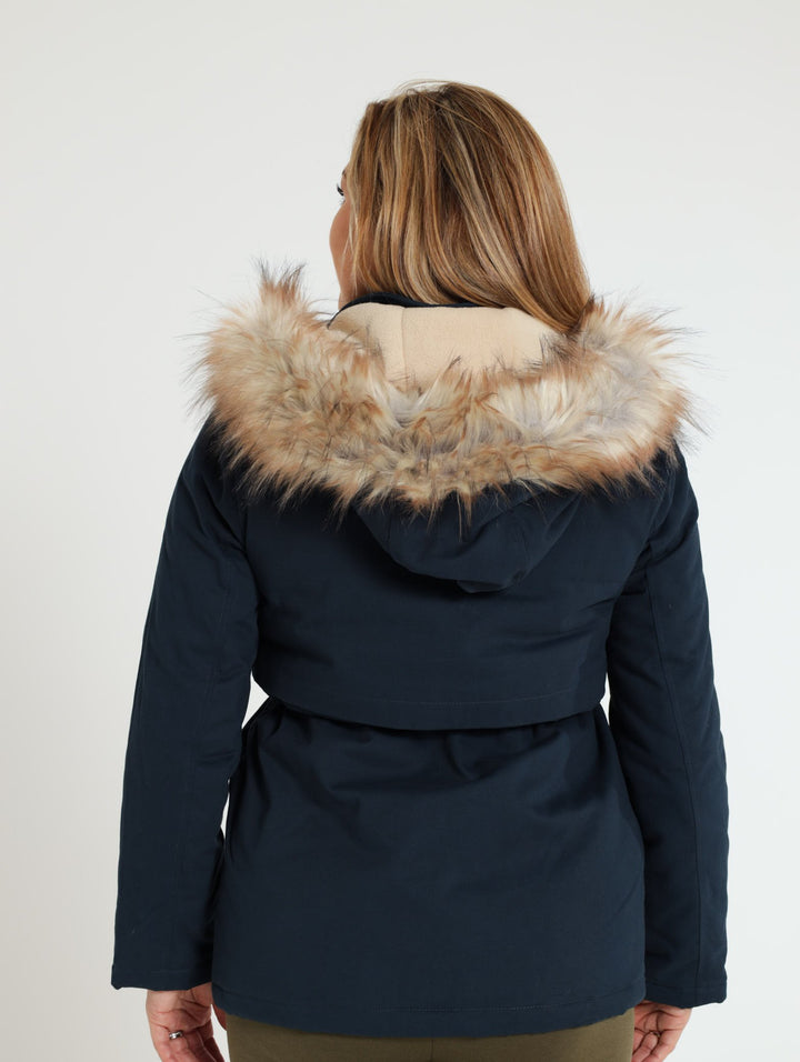 Fur Hooded Parker Jacket - Navy