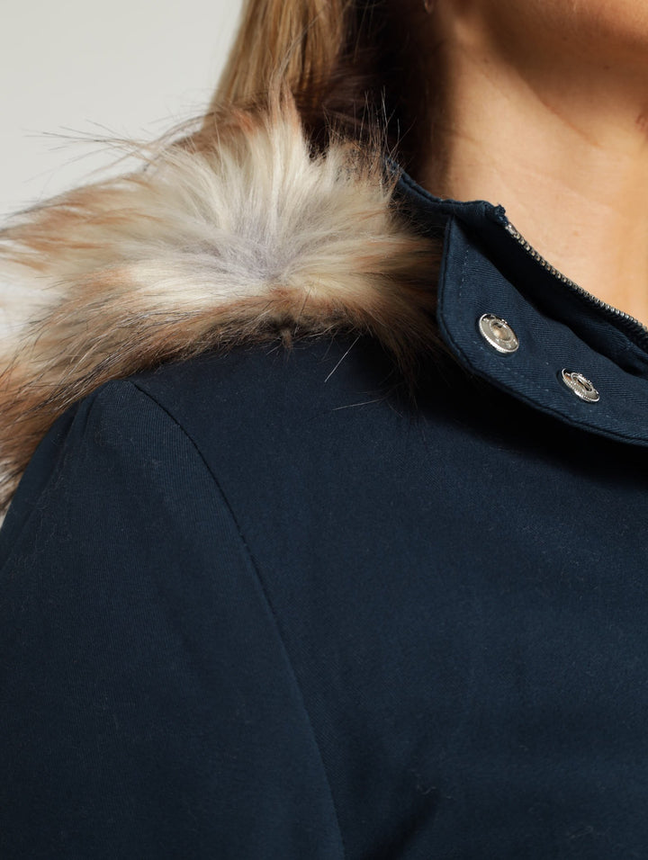 Fur Hooded Parker Jacket - Navy
