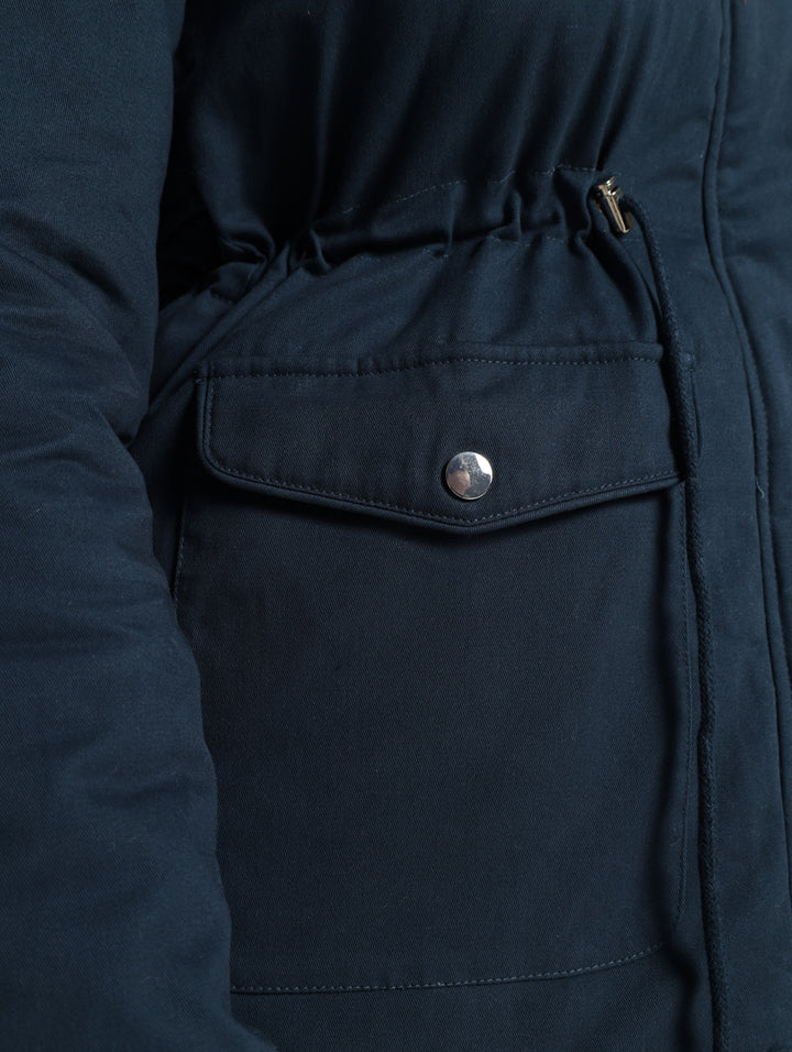 Fur Hooded Parker Jacket - Navy