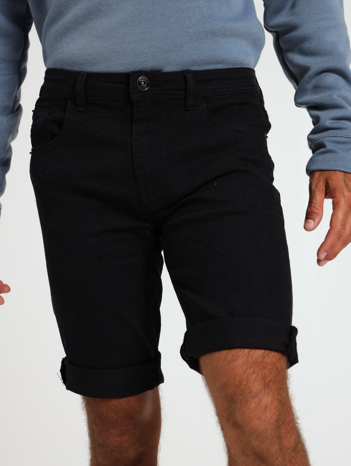 Turnup Denim Short - Black