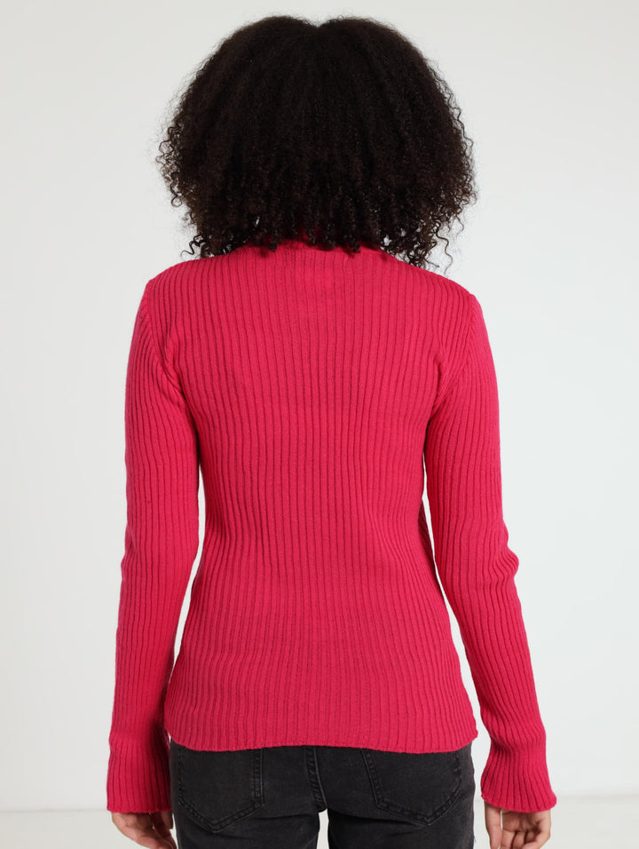 Girls Ribbed Turtleneck - Bright Pink
