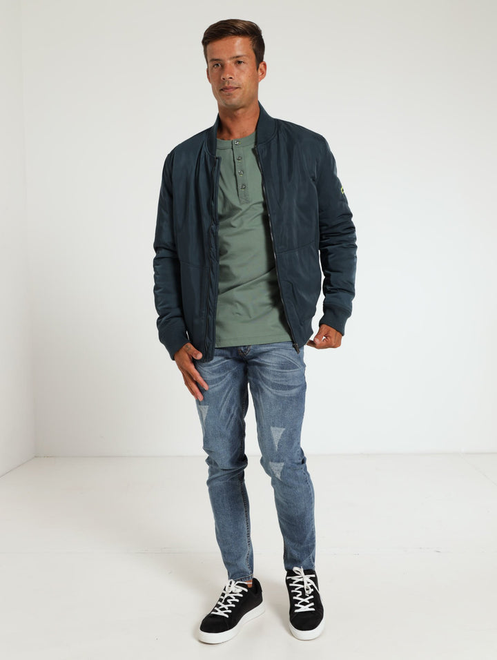 Nylon Fashion Bomber Jacket - Navy