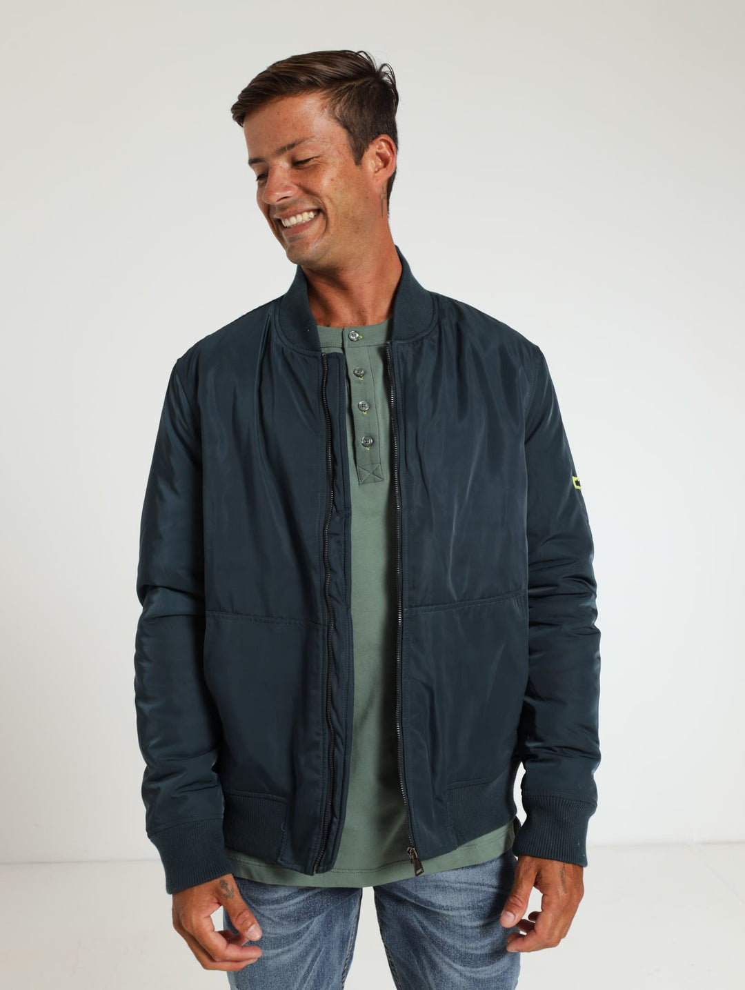 Nylon Fashion Bomber Jacket - Navy