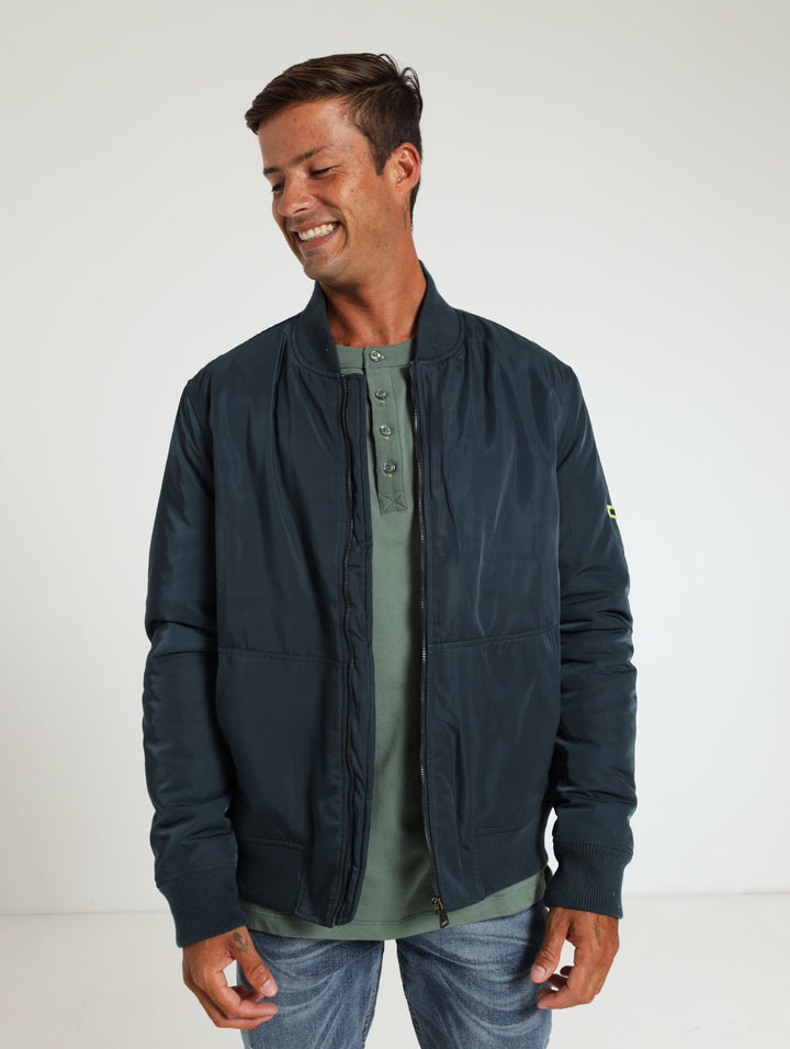 Nylon Fashion Bomber Jacket - Navy