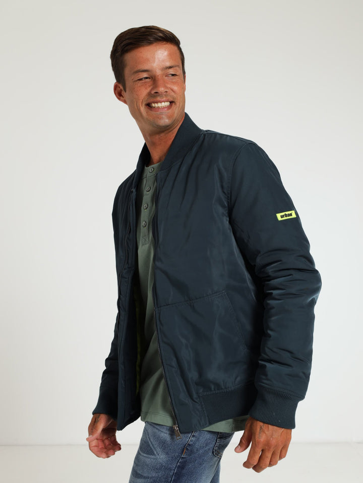 Nylon Fashion Bomber Jacket - Navy