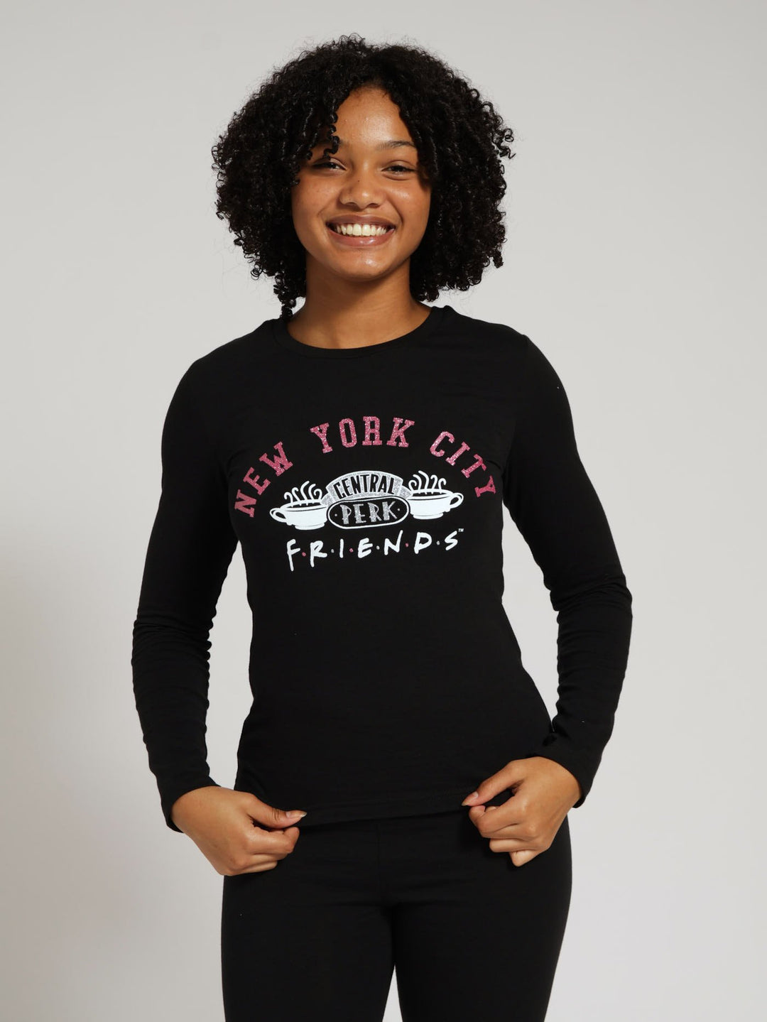 Girls Long Sleeve Friends Print Tee - Black