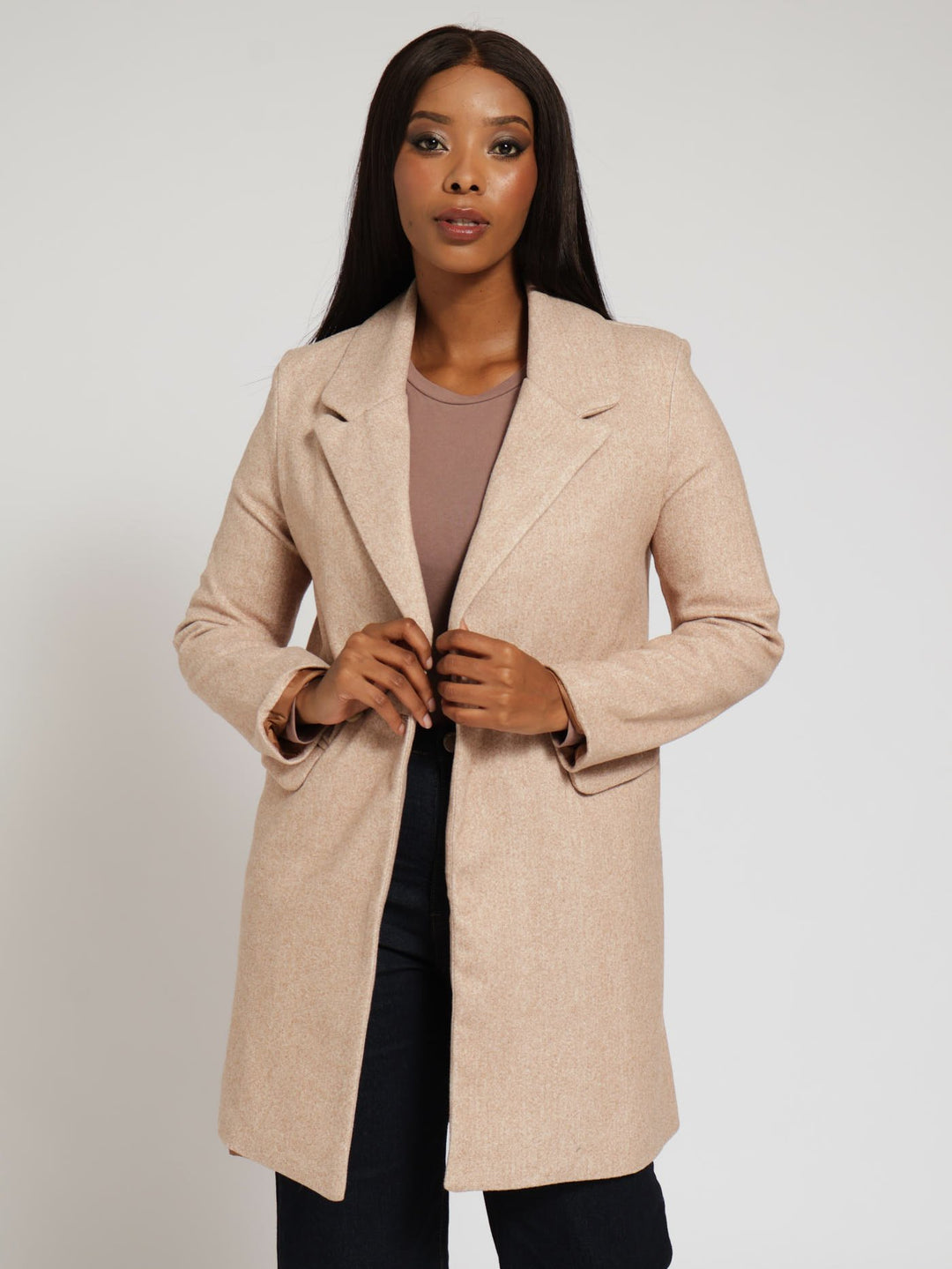 Classic Lined Melton Coat - Tan