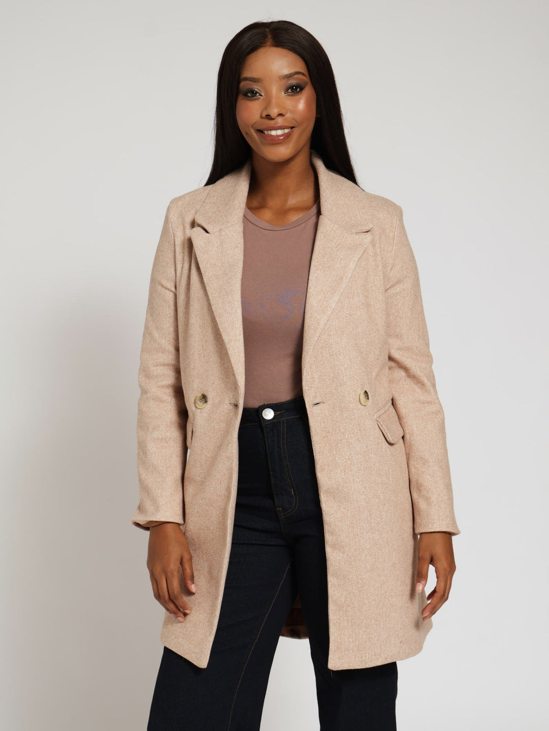 Classic Lined Melton Coat - Tan