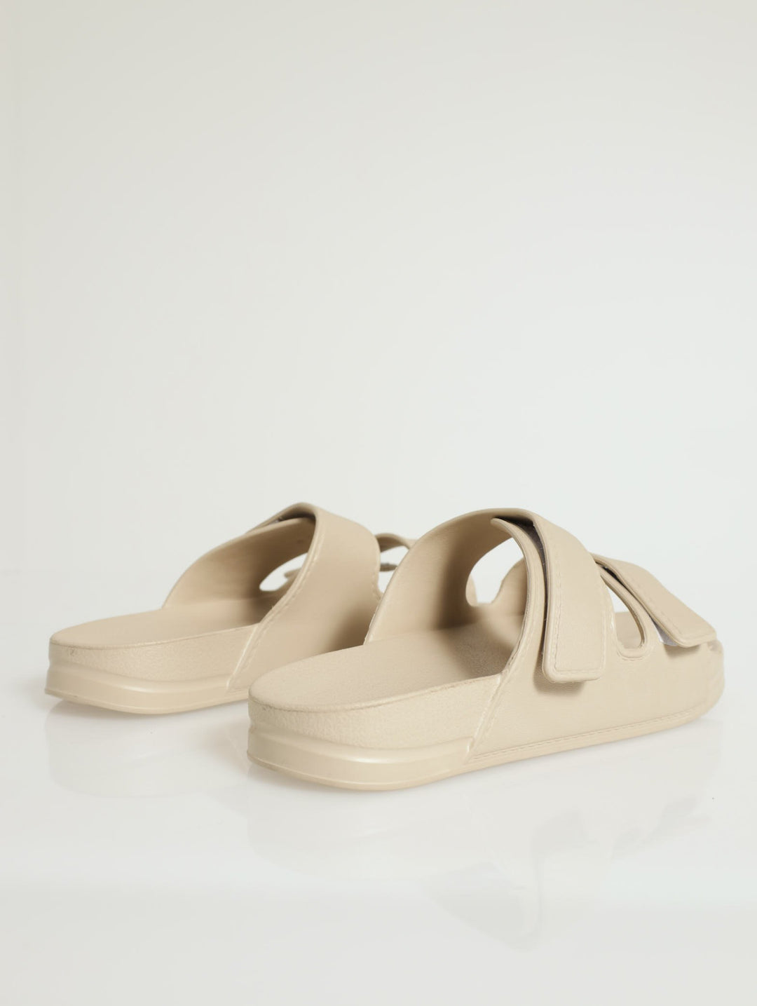 Double Strap Moulded Slide With Velcro - Stone