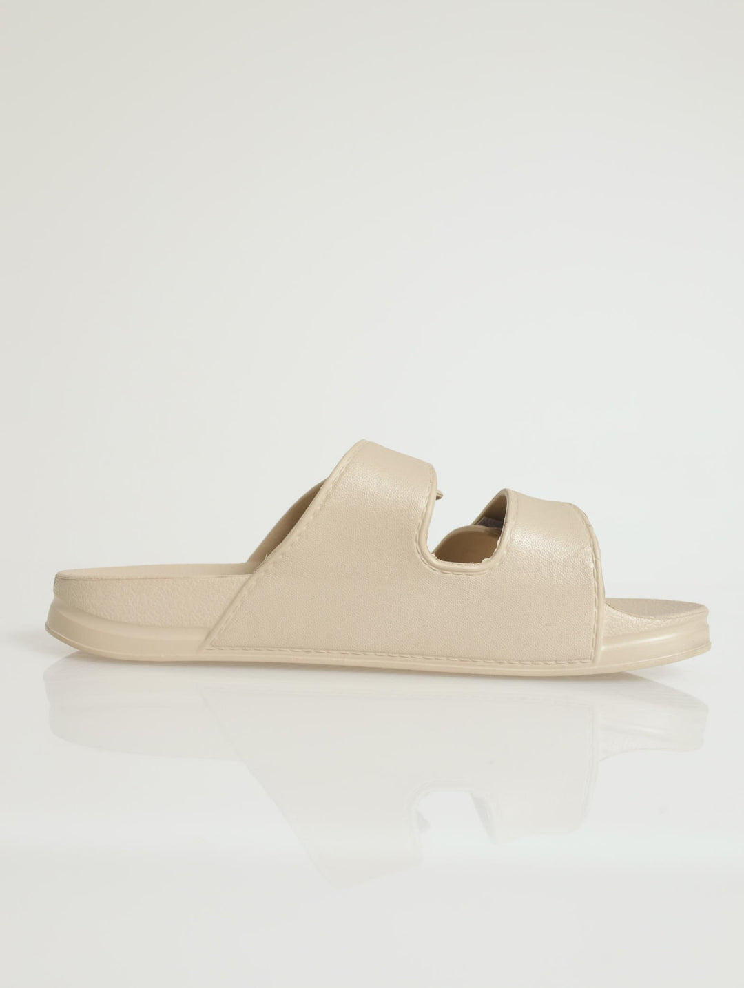 Double Strap Moulded Slide With Velcro - Stone