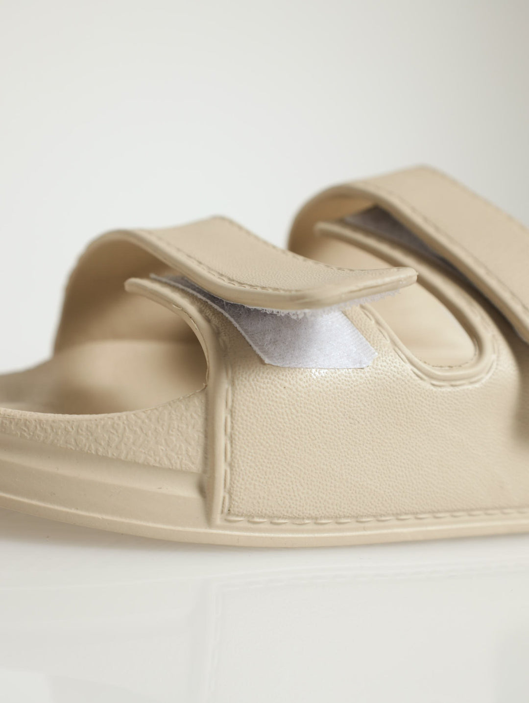 Double Strap Moulded Slide With Velcro - Stone