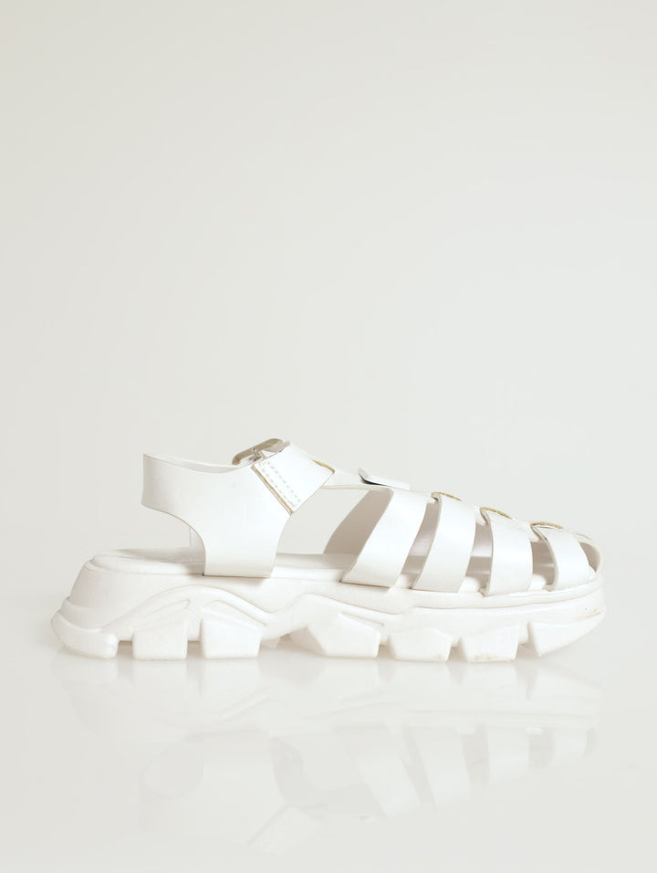 Girls Caged Fisherman Sandal - White