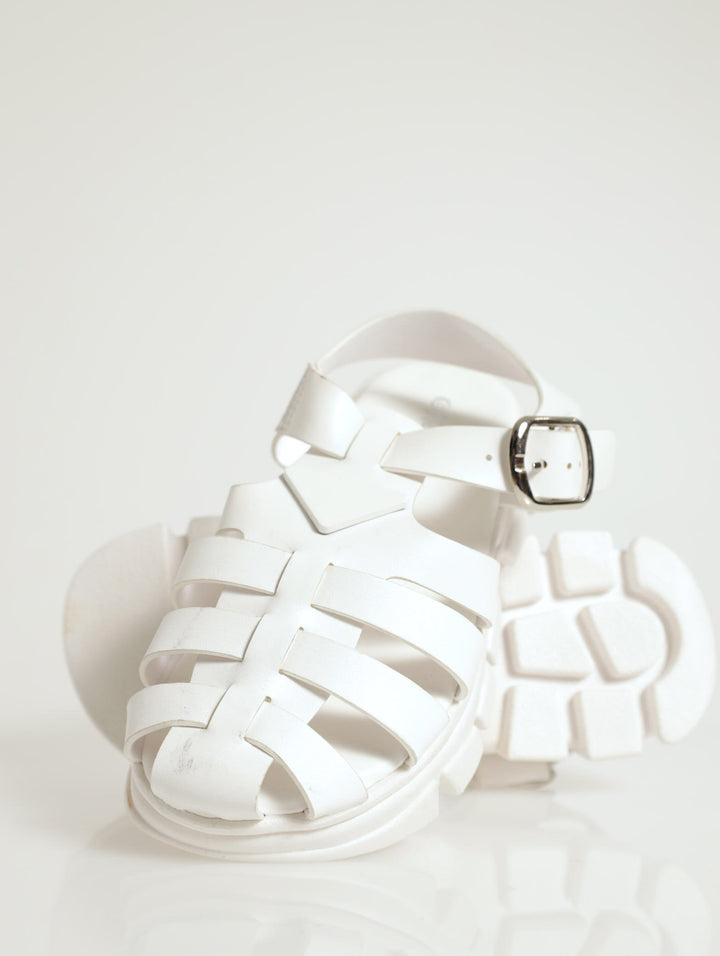 Girls Caged Fisherman Sandal - White
