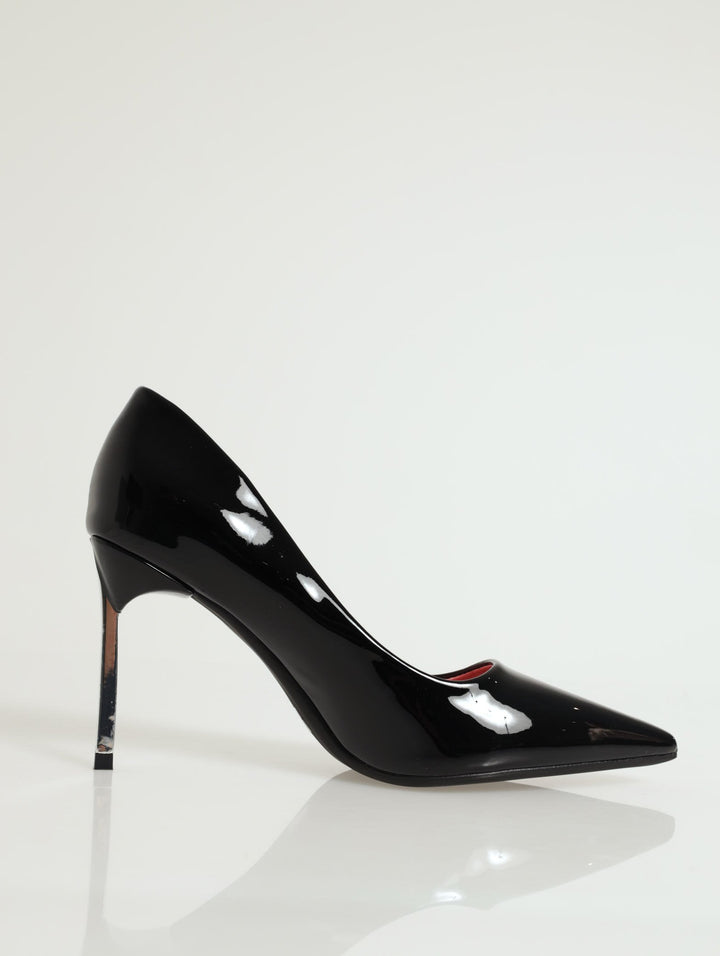 Patent Pointed Court Stiletto Heel - Black