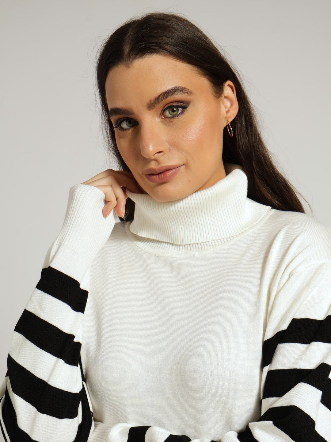 Long Sleeve Striped Shift Jersey Dress - Black/White