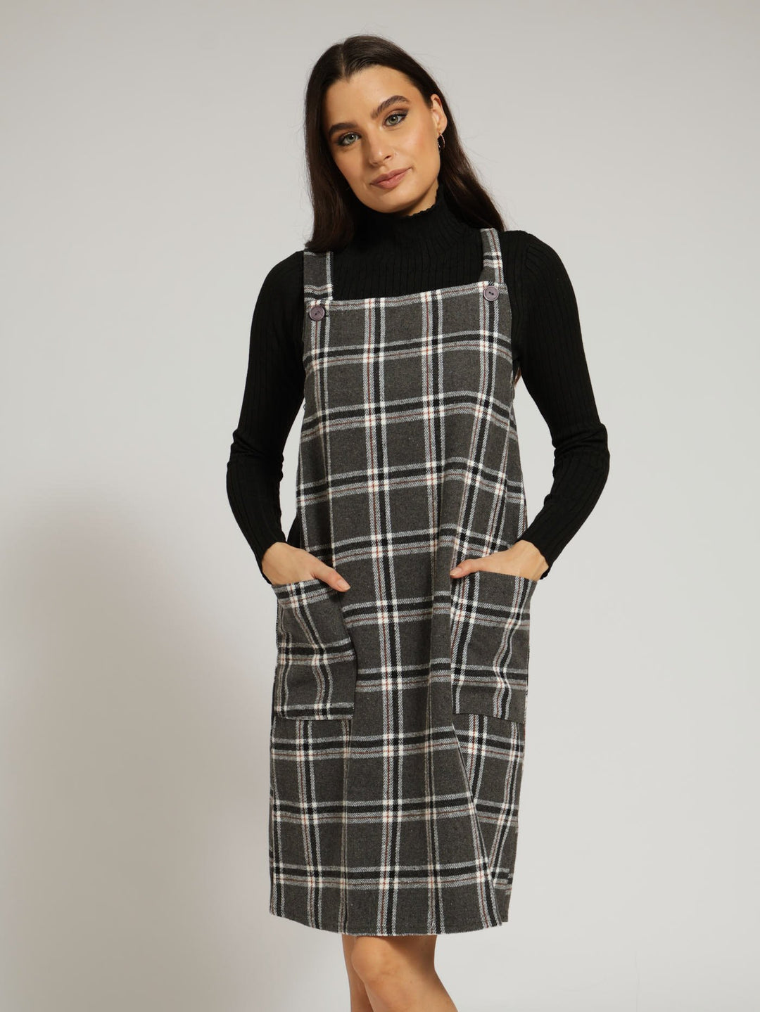 Bib & Brace Pinafore Dress - Black