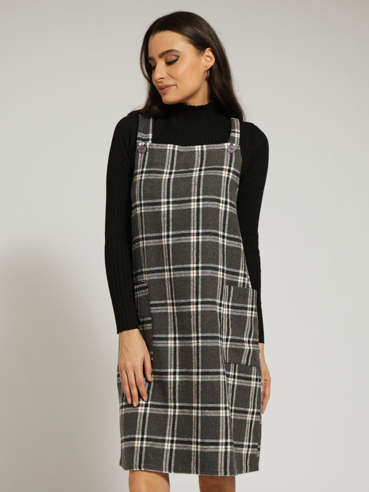 Bib & Brace Pinafore Dress - Black
