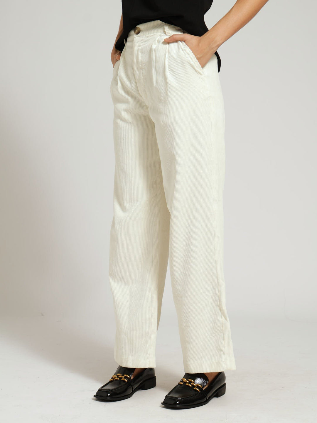 Tapered Leg Corduroy Trouser - Cream