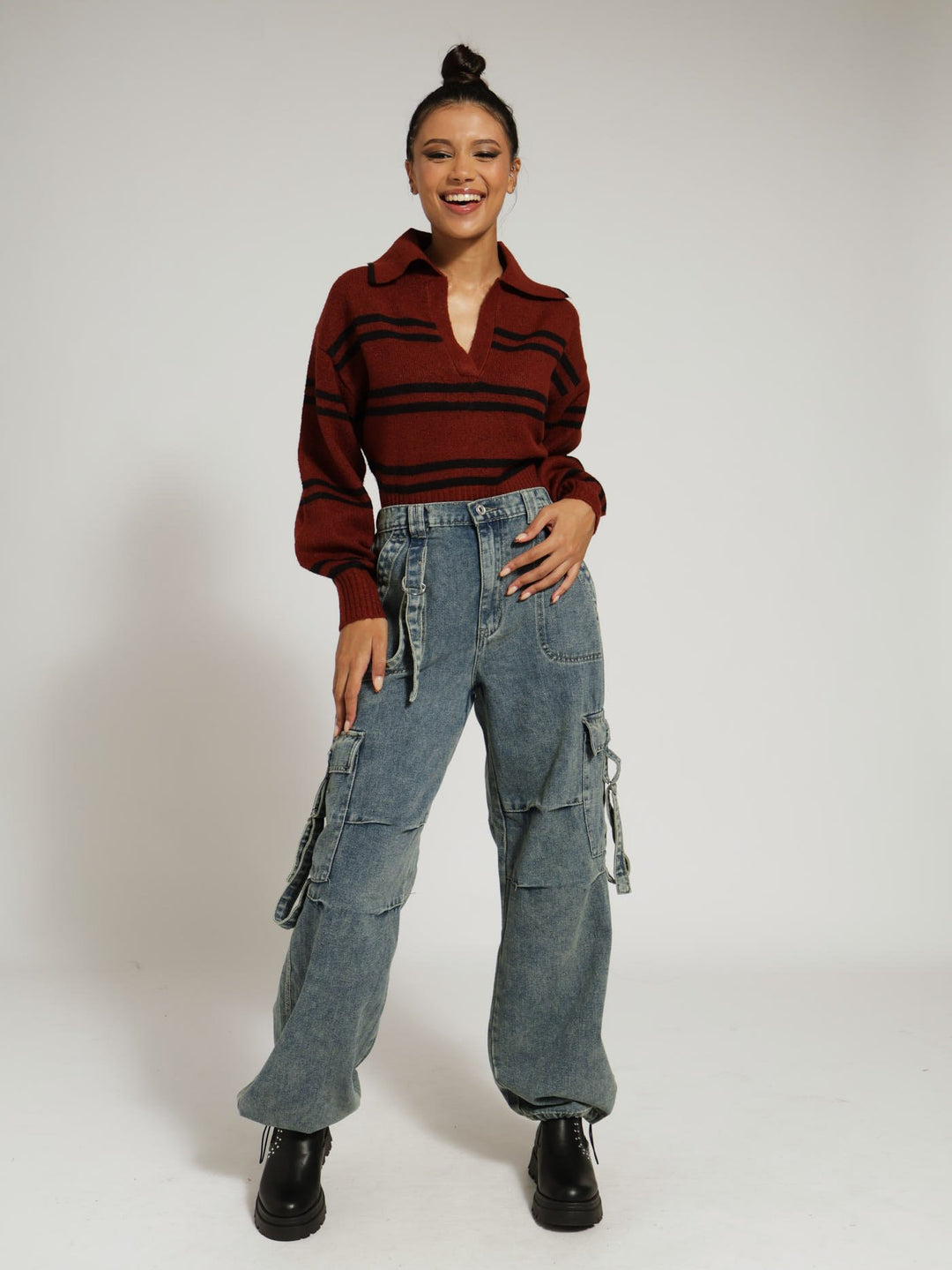 Strap Cargo Jean - Dark Wash/Yellow