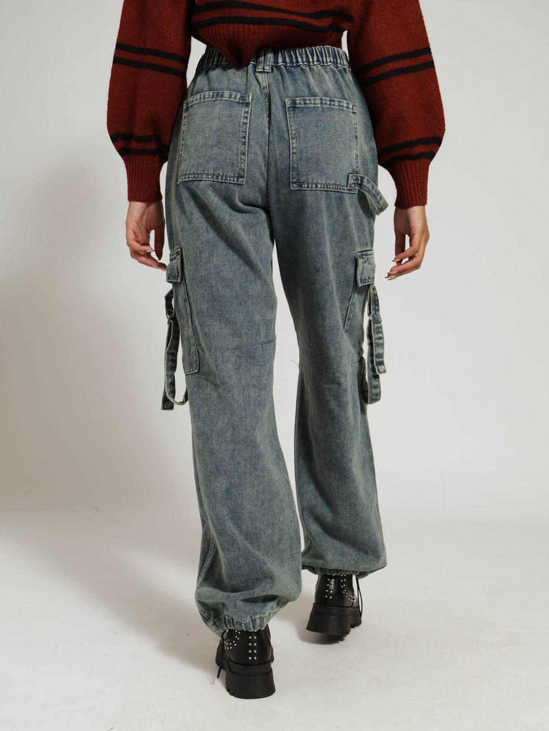 Strap Cargo Jean - Dark Wash/Yellow