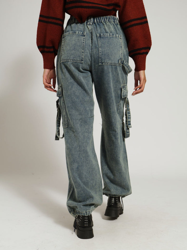 Strap Cargo Jean - Dark Wash/Yellow