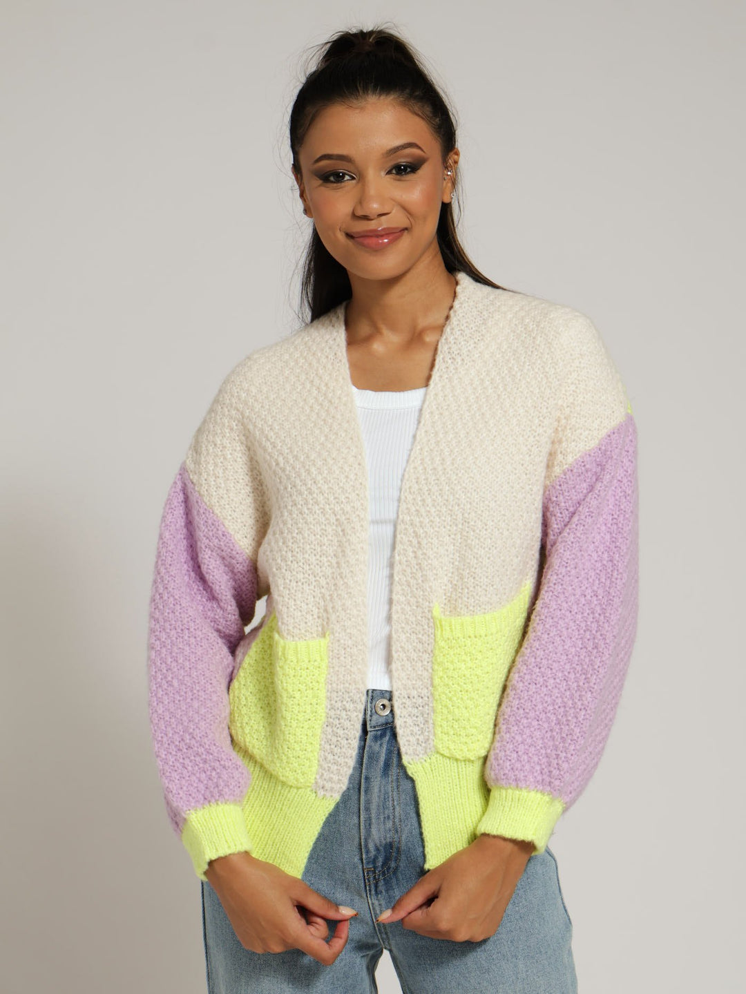 Chunky Blocked Open Cardigan