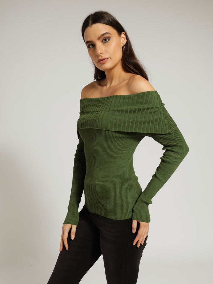 Off Shoulder Pullover - Fatigue