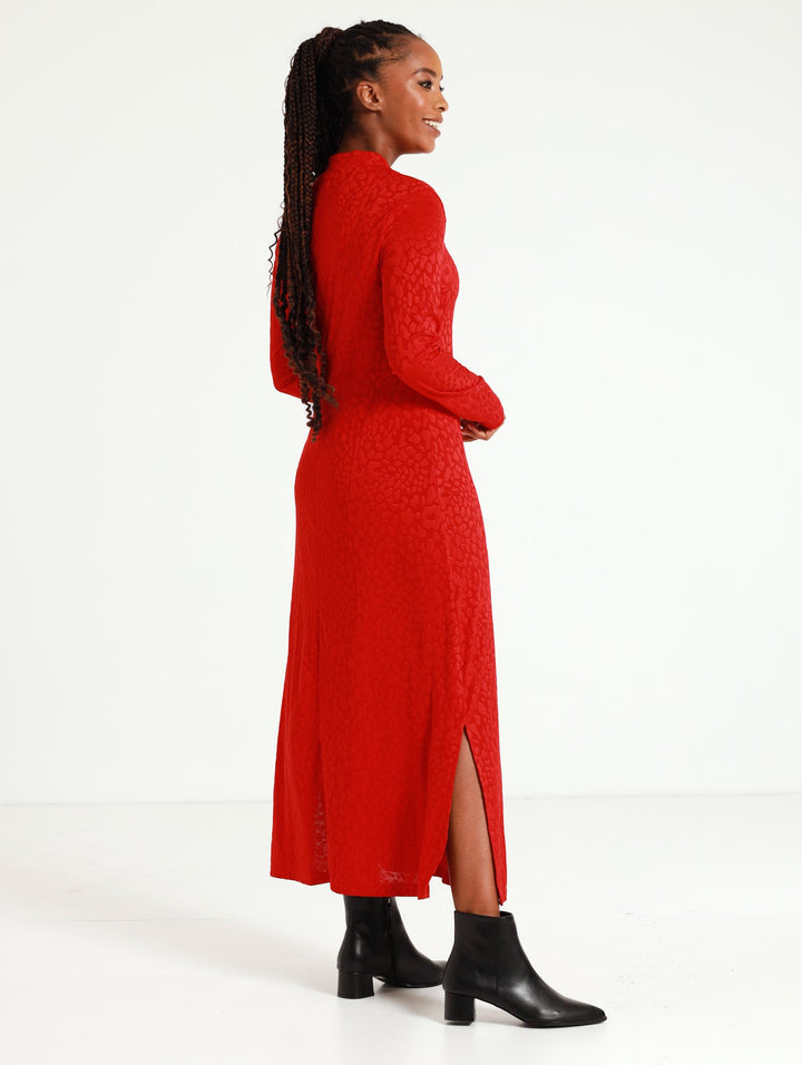 Long Sleeve Turtle Knit Maxi Dress - Red