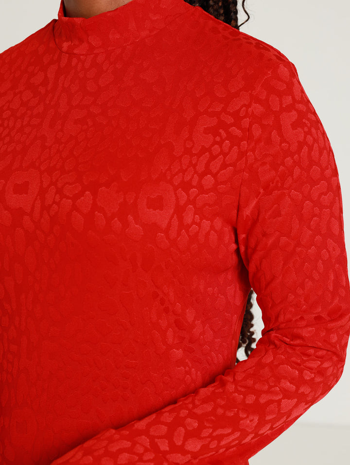 Long Sleeve Turtle Knit Maxi Dress - Red