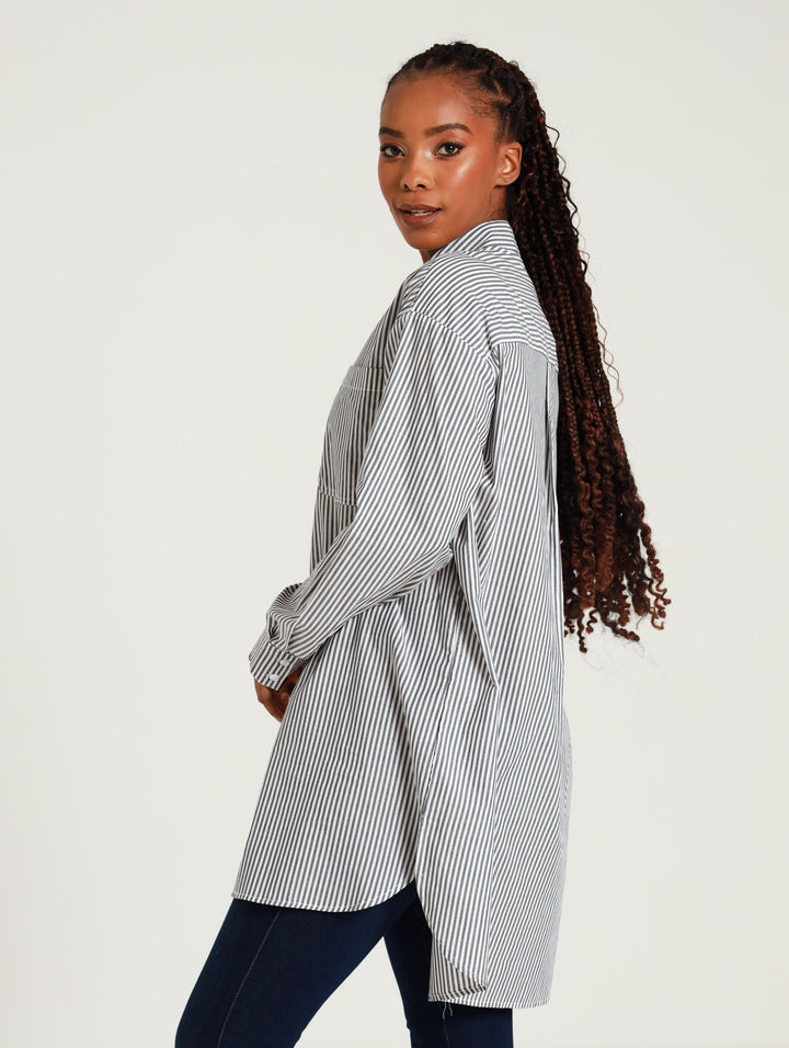 Long Sleeve Oversized Stripe Shirt - Navy/White