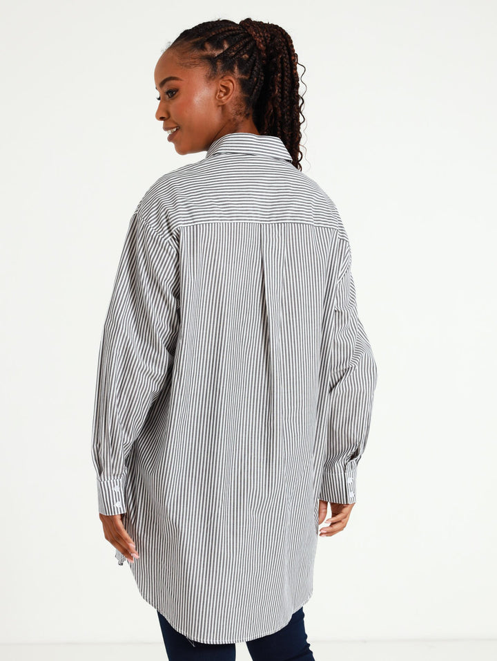 Long Sleeve Oversized Stripe Shirt - Navy/White