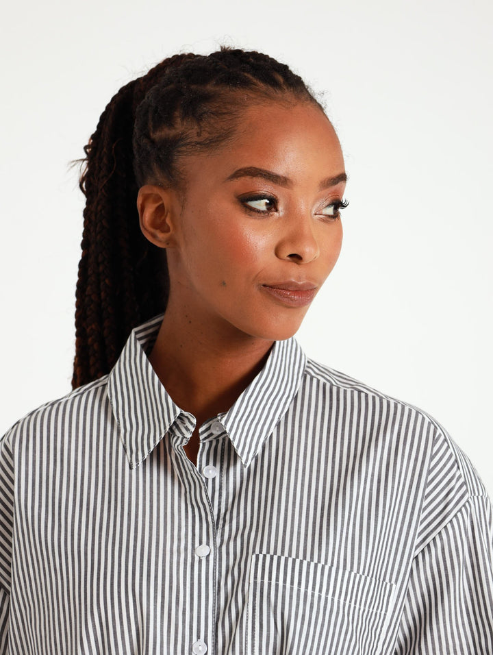 Long Sleeve Oversized Stripe Shirt - Navy/White