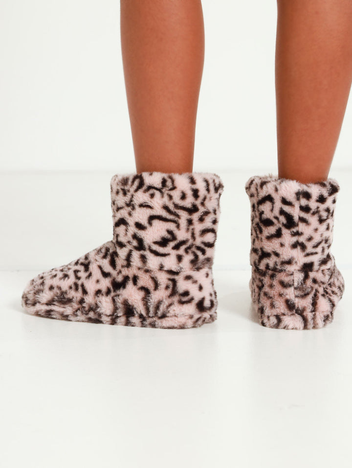 Animal Print Slipper Boot - Blush